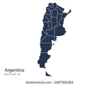 Argentina map vector, Abstract design vector illustration Eps 10. Navy color.High Detailed on white background.