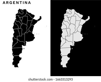 Argentina Map Vector - Blank Argentina Map Vector Illustration With Provinces Border in Black and White Color
