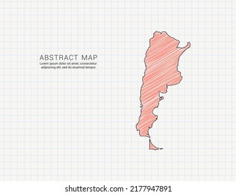 Argentina map of vector color silhouette chaotic hand drawn scribble sketch on grid paper.