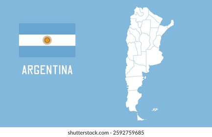 Argentina map. Vector Argentina map with Argentina flag isolated on blue background.	