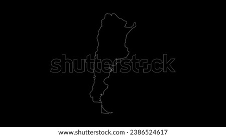 Argentina map vector illustration. Drawing with a white line on a black background.