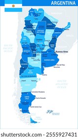 Argentina Map Vector New Blue Spot - Customizable layered political map of Argentina with administrative divisions for website, education, reports, news, politics, print, poster and wallpaper