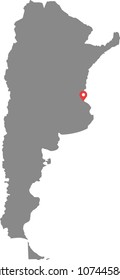 Argentina map vector outline illustration with capital location, Buenos Aires, in gray background. Highly detailed accurate map of Argentina prepared by a map expert.