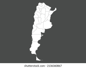 Argentina map vector, white color, Isolated on gray background
