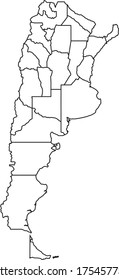 Argentina map in white color and black border on white background. Vector illustration.