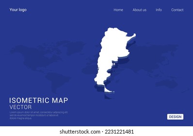Argentina map white on dark blue background 3d isometric vector illustration.