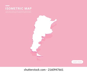 Argentina map white on pink background with 3d isometric vector illustration.