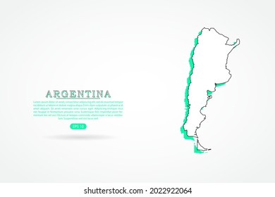 Argentinische Karte - Weltkarte - Vektorvorlage mit grünem und umrissenem Grafikskizzenstil einzeln auf weißem Hintergrund - Vektorgrafik eps10