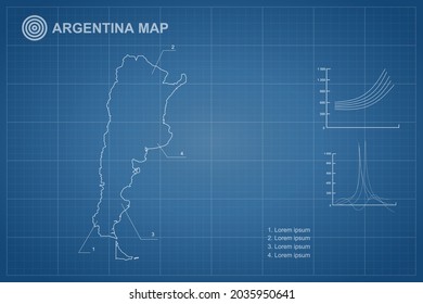 Argentina Map - World Map International vector template with outline style and white color isolated on blueprint background - Vector illustration eps 10