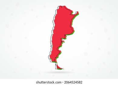 Argentina Map - World Map International vector template with including red, green and black outline sketch isolated on white background - Vector illustration eps 10