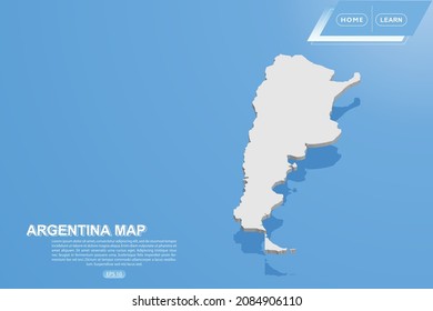 Argentinien Karte - Weltkarte Internationale Vektorvorlage mit isometrischem Stil einschließlich Schatten, weißer Farbe auf blauem Hintergrund für Design, Website, Infografik - Vektorgrafik eps10