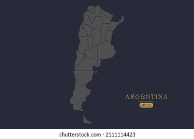 Argentina Map - World Map International vector template with High detailed including grey and black outline color isolated on black background - Vector illustration eps 10