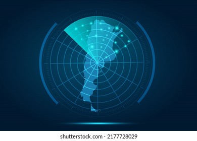 Mapa de Argentina - Mapa Mundial Plantilla vectorial Internacional con el estilo de radar de círculo futurista HUD, GUI, interfaz de interfaz de usuario aislada en fondo azul para diseño, infografía - Ilustración vectorial eps 10