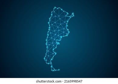 Argentina Map - World Map mash line and point scales on blue technology background. Wire Frame 3D mesh polygonal network line, design sphere, dot and structure -  Vector illustration eps 10