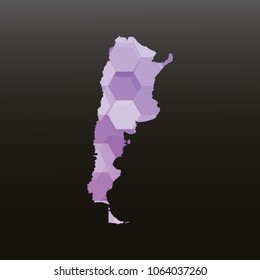 Argentina map-Purple map made of hexagon on black and gray background, gradient color. Vector illustration eps 10.