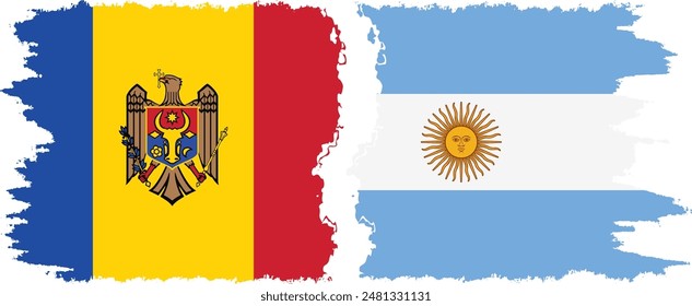 Argentina and Moldova grunge flags connection, vector