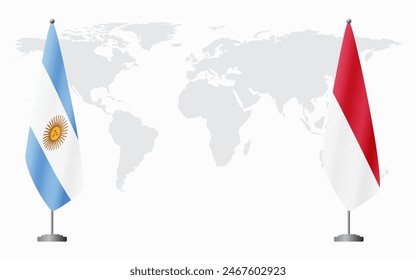 Argentina and Monaco flags for official meeting against background of world map.