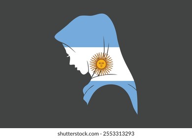 Argentina Menina muçulmana vestindo a bandeira da França hijab, Argentina bandeira vetor gráfico, Argentina bandeira do país é um símbolo de liberdade, bandeira nacional da Argentina, ilustração vetorial
