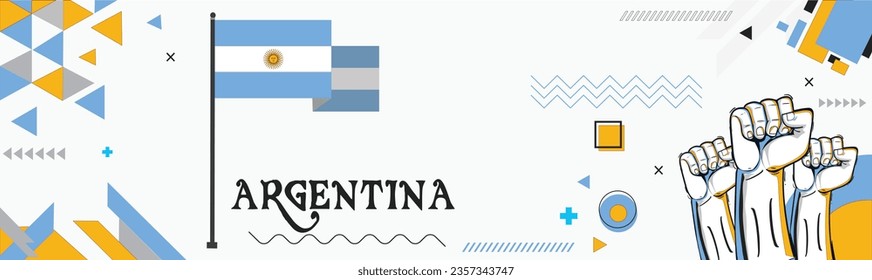 Banner del Día Nacional ARGENTINA Abstracto celebración decoración geométrica diseño gráfico fondo web, ilustración vectorial de bandera