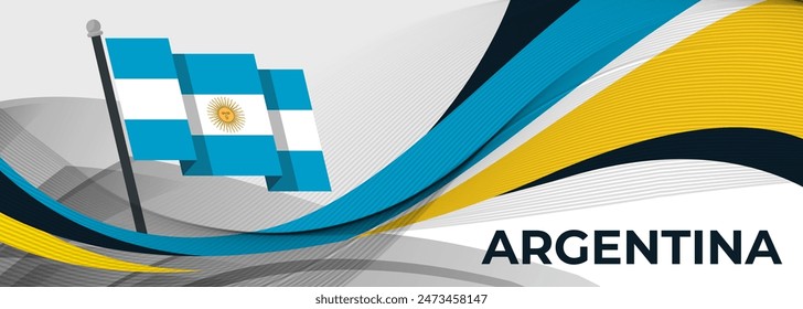 Argentina national day banner with Argentinian flag colors theme background and geometric abstract retro modern blue white yellow design. Argentina flag theme. Buenos Aires Vector Illustration.