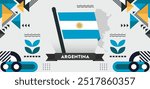 Argentina national day banner with map, Argentina flag theme background with geometric abstract retro modern blue white yellow design. Buenos Aires Vector Illustration.