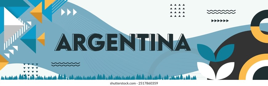 Argentina national day banner with map, Argentina flag theme background with geometric abstract retro modern blue white yellow design. Buenos Aires Vector Illustration.