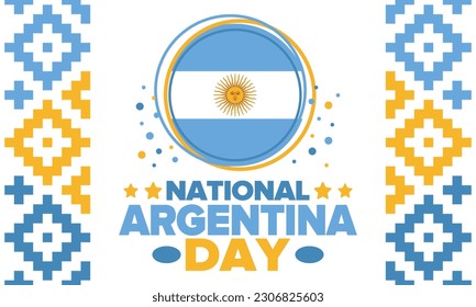 Día Nacional de Argentina. Felices fiestas. Día de la Independencia y la Libertad. Celebrar anualmente. Bandera de Argentina. Diseño patriótico argentino. Cartel, tarjeta, pancarta, plantilla, fondo. Ilustración del vector