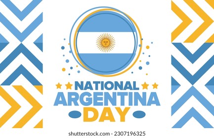 Argentina National Day. Happy holiday. Independence and freedom day. Celebrate annual. Argentina flag. Patriotic argentine design. Poster, card, banner, template, background. Vector illustration