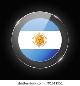 Argentina national flag. Application Language Symbol. Country of manufacture icon. Round glossy isolated vector icon with national flag button on glow background. Symbol of nation for infographics