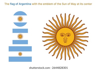 
Argentina National Flag with Central Emblem Separately Displayed – Designed in Rectangle, Square, and Circle Shapes – Transparent Background. 
