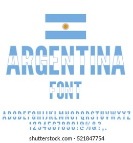 Argentina National Flag flat stylized Font. Alphabet and Numbers in Vector Set