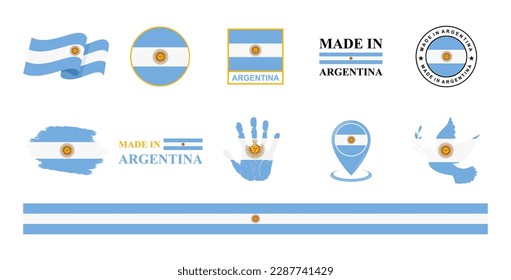 Juego de iconos de banderas nacionales de Argentina. Etiquetas con banderas argentinas. Ilustración del vector