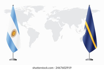 Argentina and Nauru flags for official meeting against background of world map.