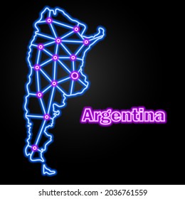 Argentina neon map, isolated vector illustration.