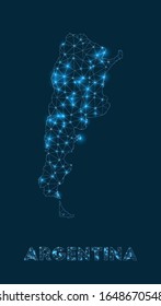 Mapa de la red argentina. Mapa geométrico abstracto del país. Conexión a Internet y diseño de telecomunicaciones. Ilustración vectorial con clase.