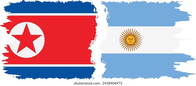 Argentina and North Korea grunge flags connection, vector