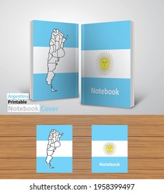 Argentina Notebook Design Mockup - 3D Book Template - National Country Map and Flag - Ready to Print Magazine Cover - Vector