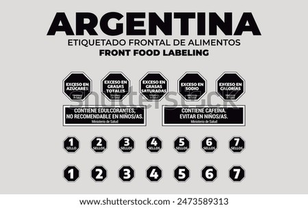 Argentina. Nutrition warning stamp system. Front food labeling. Octagons. Excess sugars, total fats, saturated fats, sodium, calories, sweeteners, caffeine.