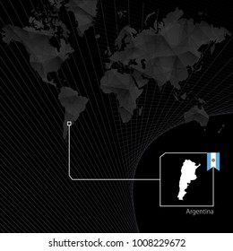 Argentina on black World Map. Map and flag of Argentina.