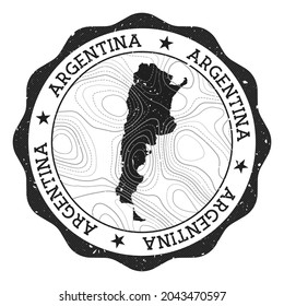 Argentina outdoor stamp. Round sticker with a map of the country with topographic isolines. Vector illustration. Can be used as insignia, logotype, label, sticker or badge of Argentina.