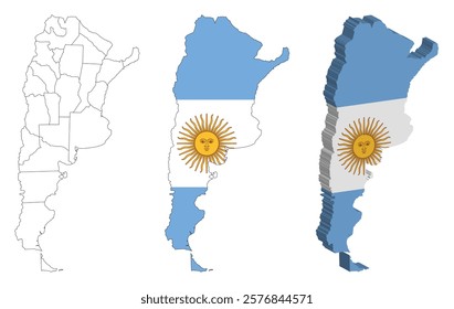 Argentina outline, fill with flag and 3d map