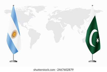 Argentina and Pakistan flags for official meeting against background of world map.