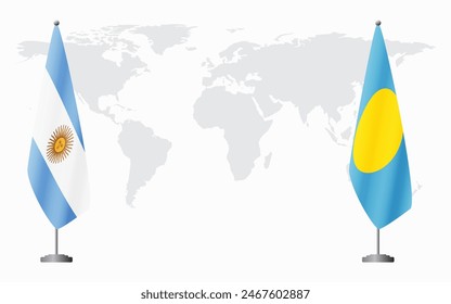 Argentina and Palau flags for official meeting against background of world map.