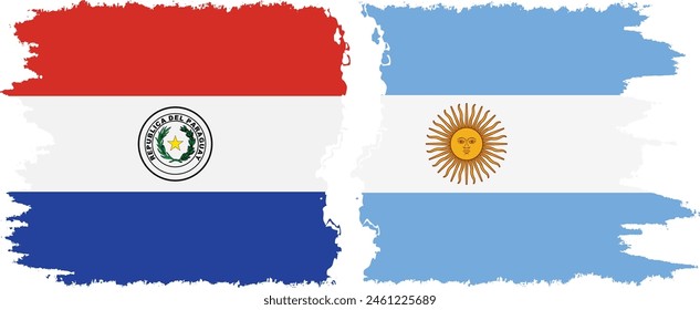 Argentina and Paraguay grunge flags connection, vector