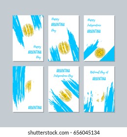 Argentina Patriotic Cards for National Day. Expressive Brush Stroke in National Flag Colors on white card background. Argentina Patriotic Vector Greeting Card.