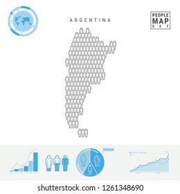 Argentina People Icon Map. People Crowd in the Shape of a Map of Argentina. Stylized Silhouette of Argentina. Population Growth and Aging Infographic Elements. Vector Illustration Isolated on White.