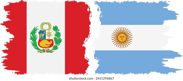 Argentina and Peru grunge flags connection, vector