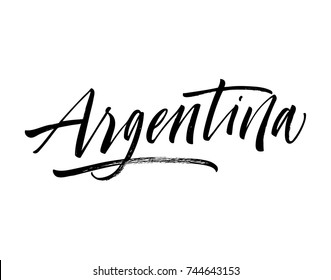 Argentina phrase. Federal republic in the southern portion of South America. Ink illustration. Modern brush calligraphy. Isolated on white background.