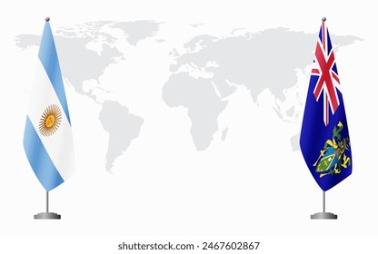 Argentina and Pitcairn Islands flags for official meeting against background of world map.