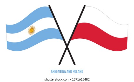 Argentina and Poland Flags Crossed And Waving Flat Style. Official Proportion. Correct Colors.